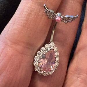 Belly Button Ring- Pink Tear Drop  Stainless Steel Zirconia Ring nwt